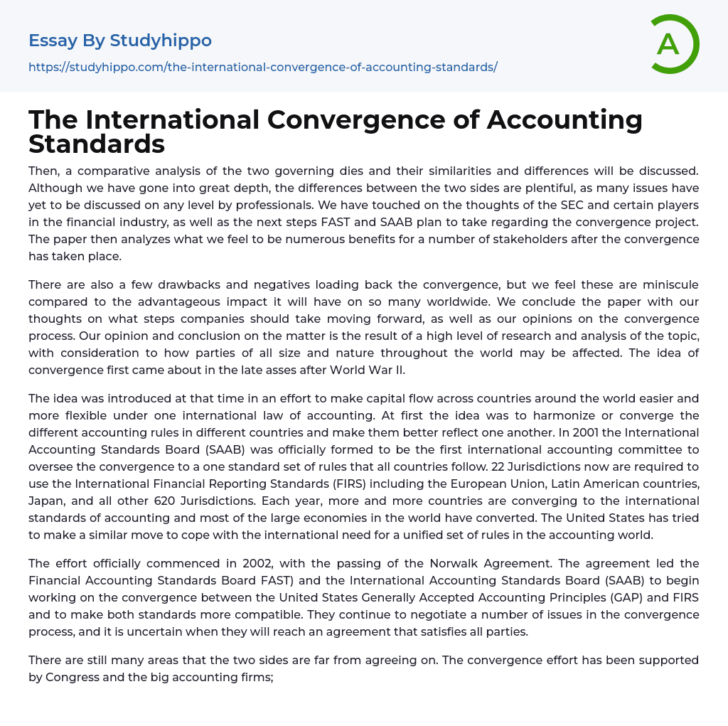 The International Convergence of Accounting Standards Essay Example