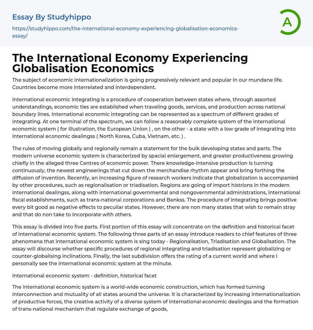 The International Economy Experiencing Globalisation Economics Essay Example