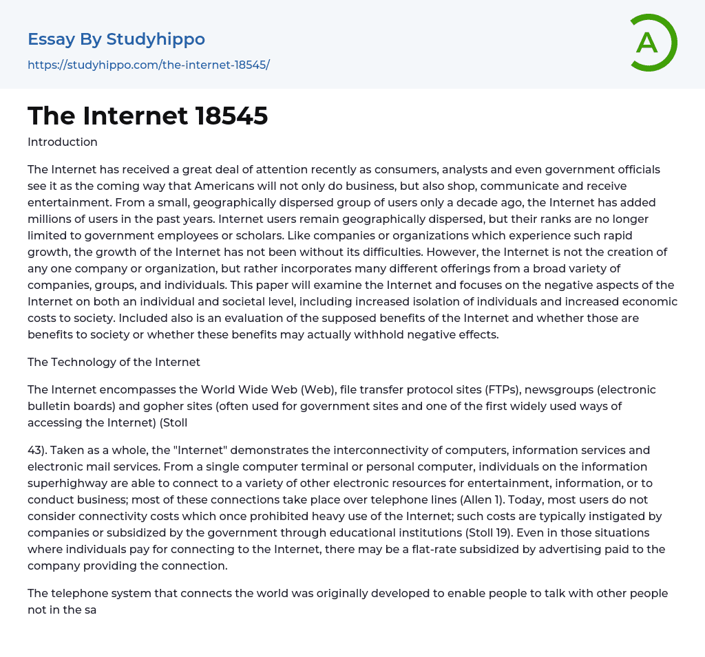 The Internet 18545 Essay Example