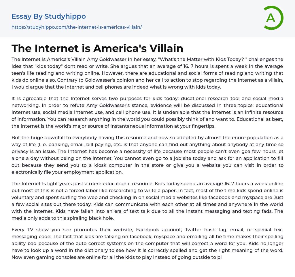 The Internet is America’s Villain Essay Example