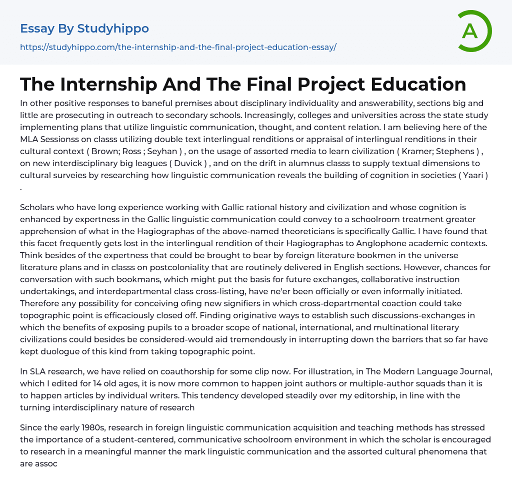 The Internship And The Final Project Education Essay Example
