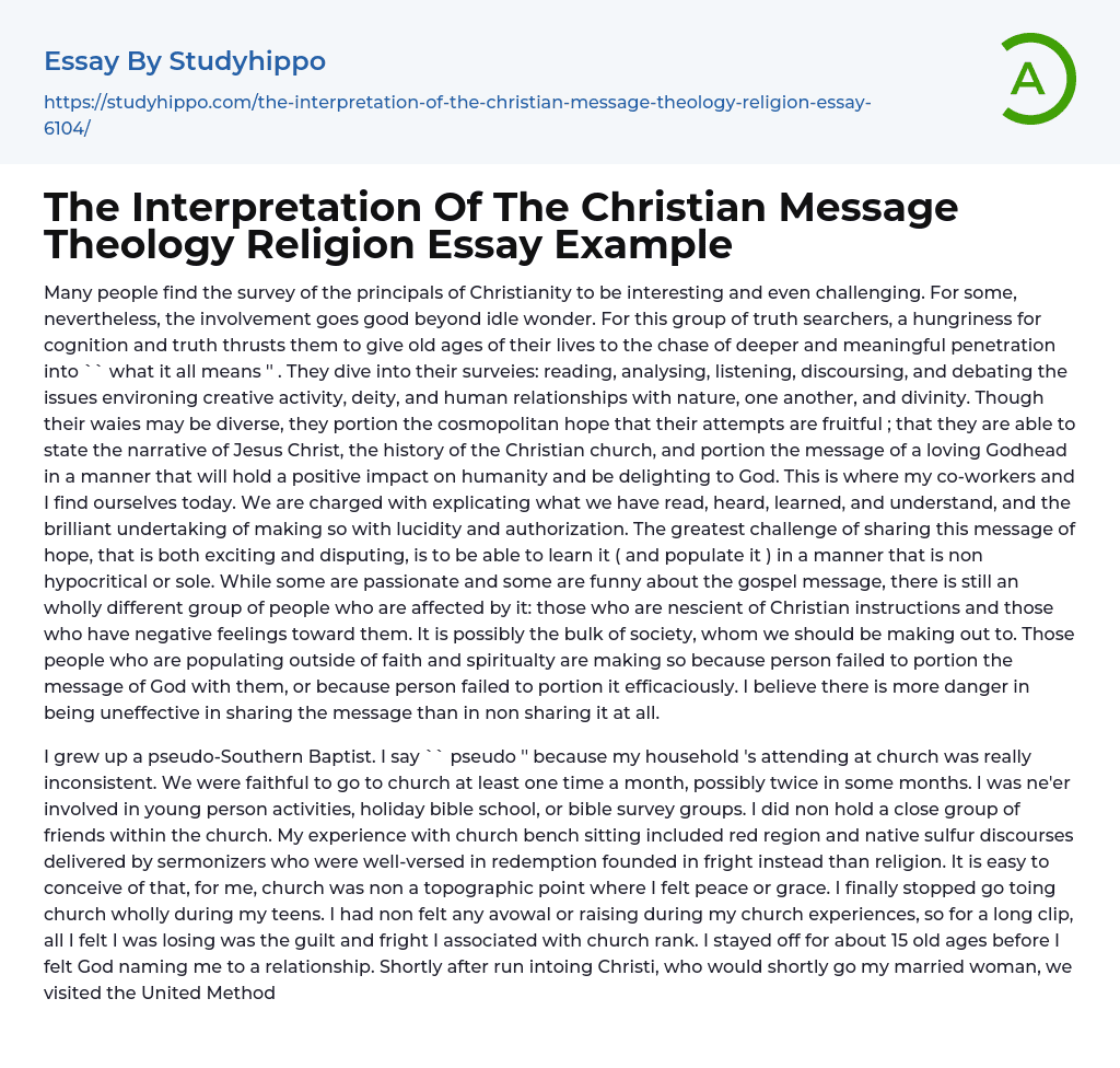 The Interpretation Of The Christian Message Theology Religion Essay Example