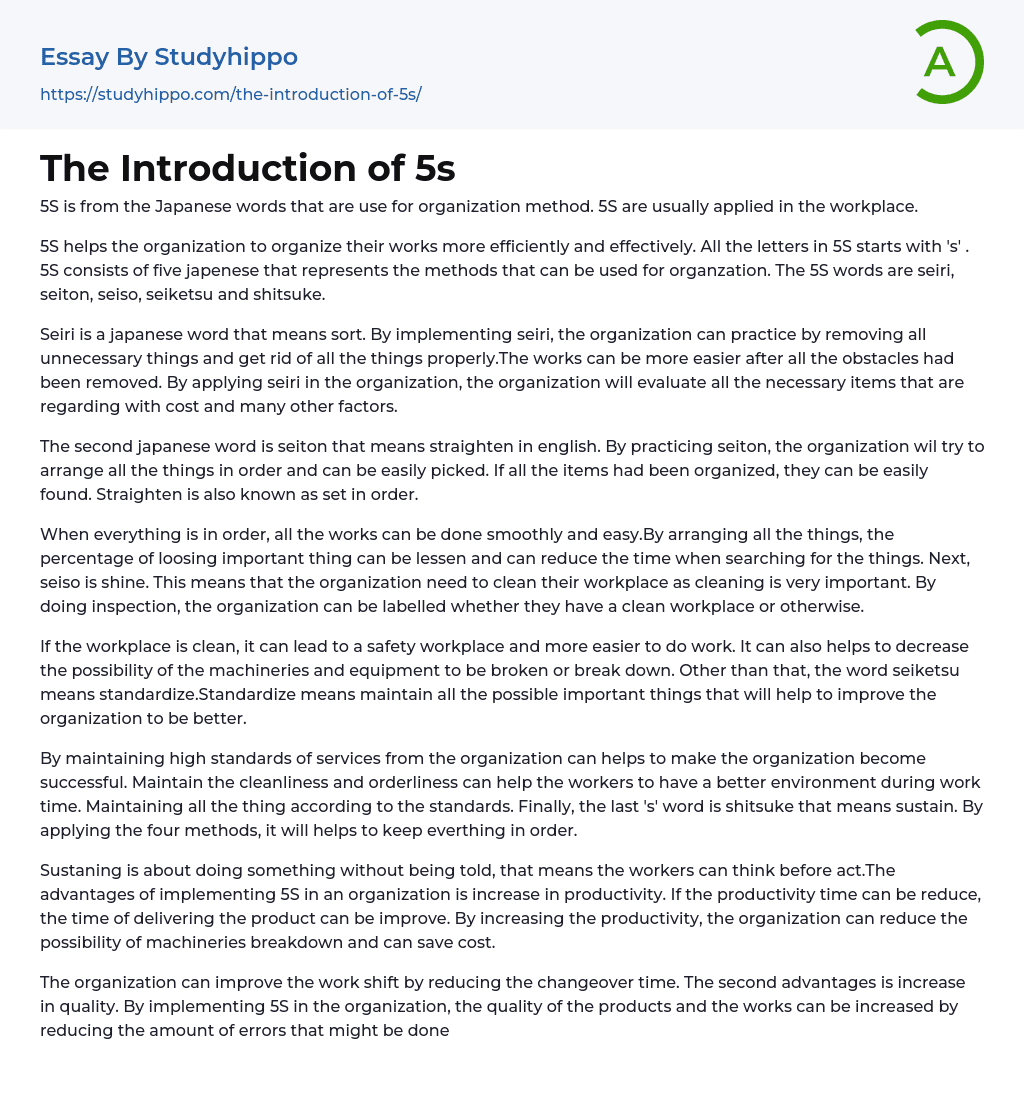 The Introduction of 5s Essay Example