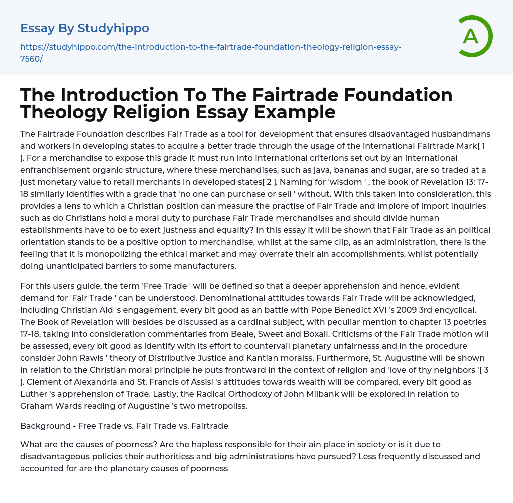 The Introduction To The Fairtrade Foundation Theology Religion Essay Example