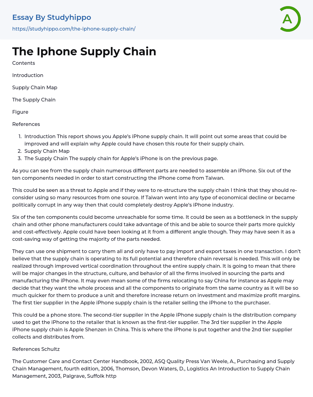 The Iphone Supply Chain Essay Example
