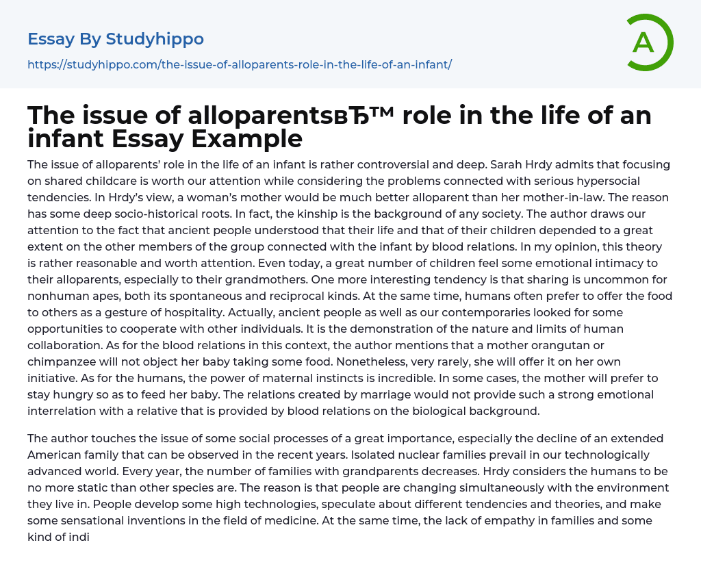 The issue of alloparents role in the life of an infant Essay Example