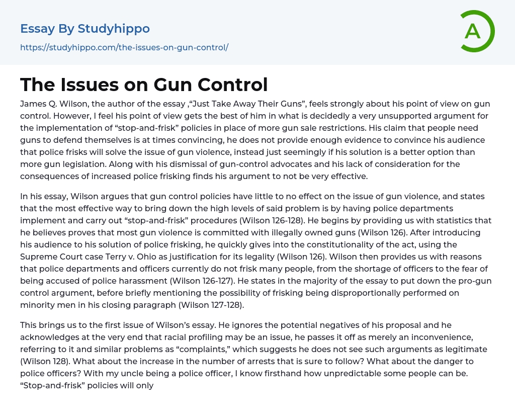 The Issues on Gun Control Essay Example