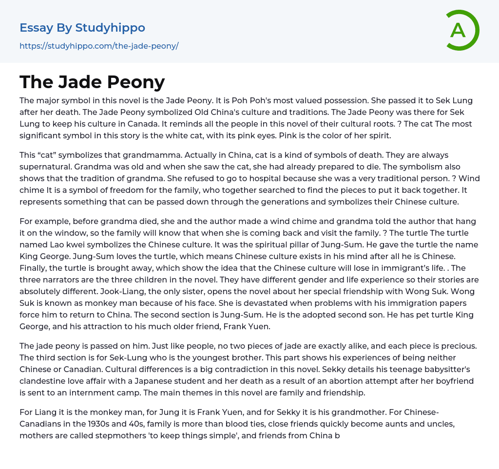 The Jade Peony Essay Example