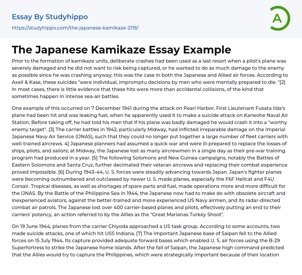 The Japanese Kamikaze Essay Example