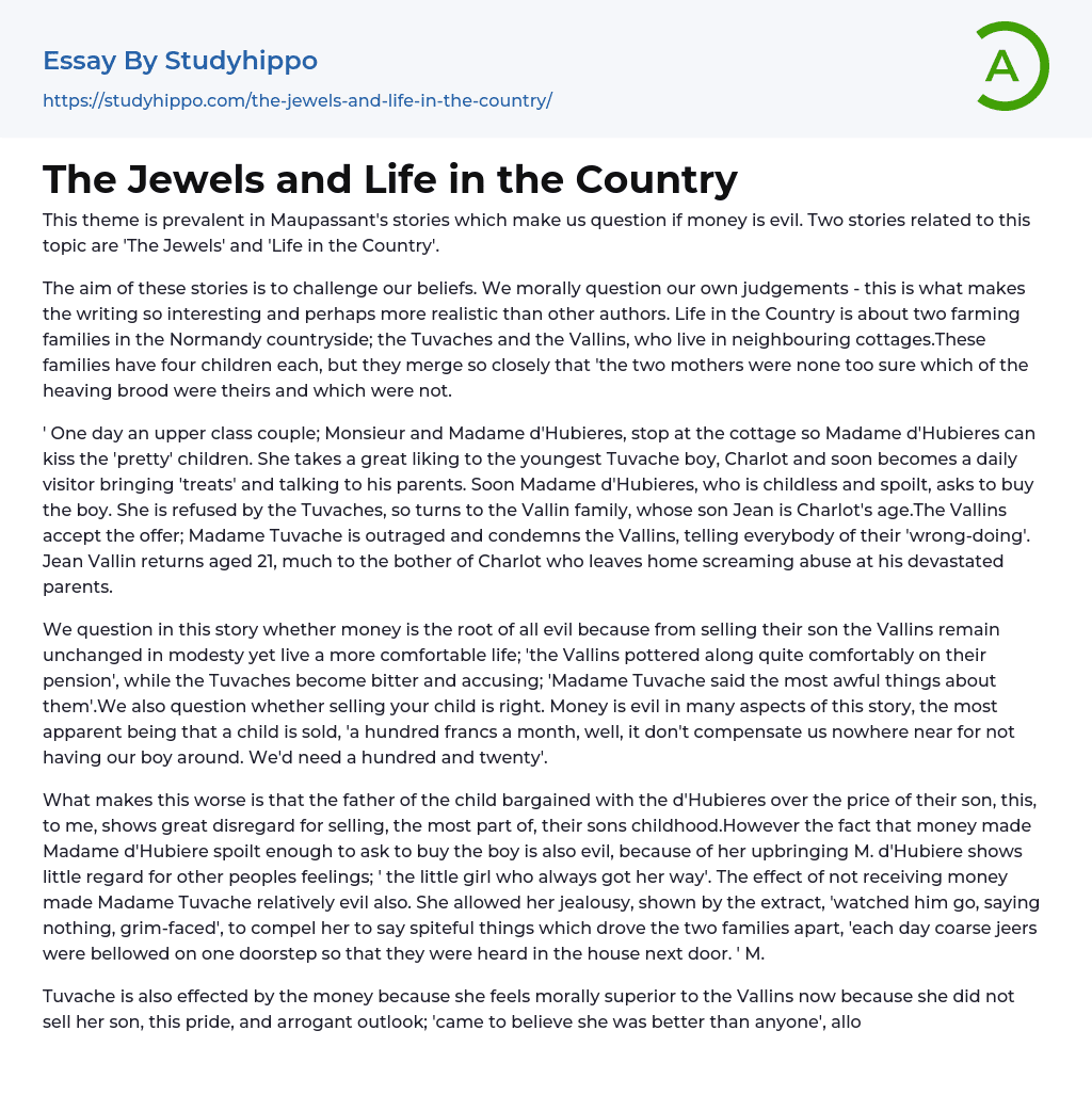 The Jewels and Life in the Country Essay Example