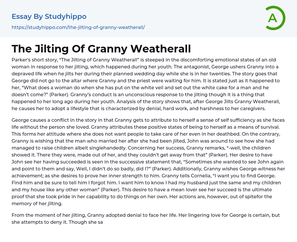 The Jilting Of Granny Weatherall Essay Example