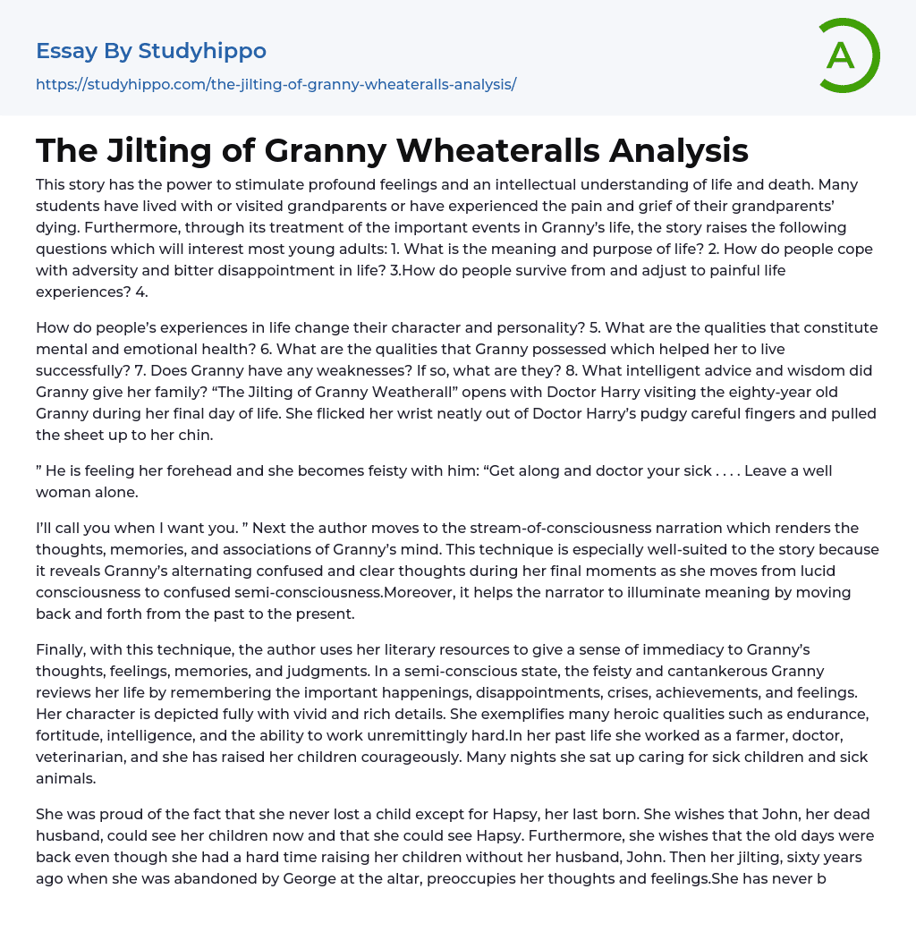 The Jilting of Granny Wheateralls Analysis Essay Example