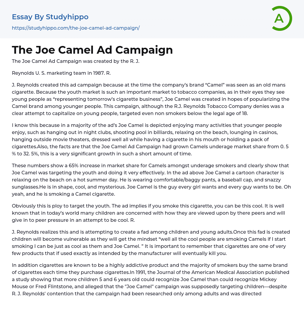 The Joe Camel Ad Campaign Essay Example