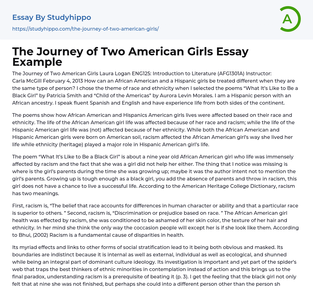 The Journey of Two American Girls Essay Example
