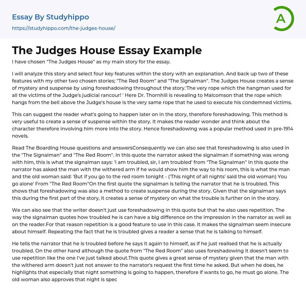 The Judges House Essay Example