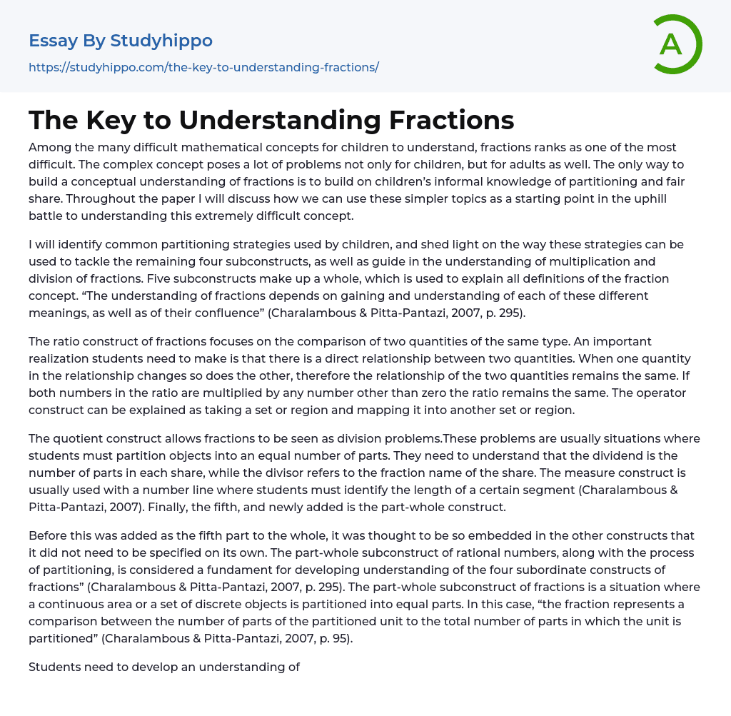 The Key to Understanding Fractions Essay Example