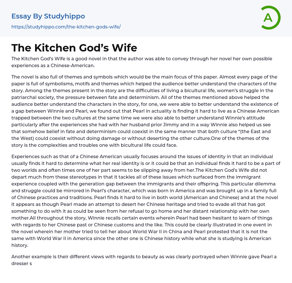 The Kitchen God’s Wife Essay Example