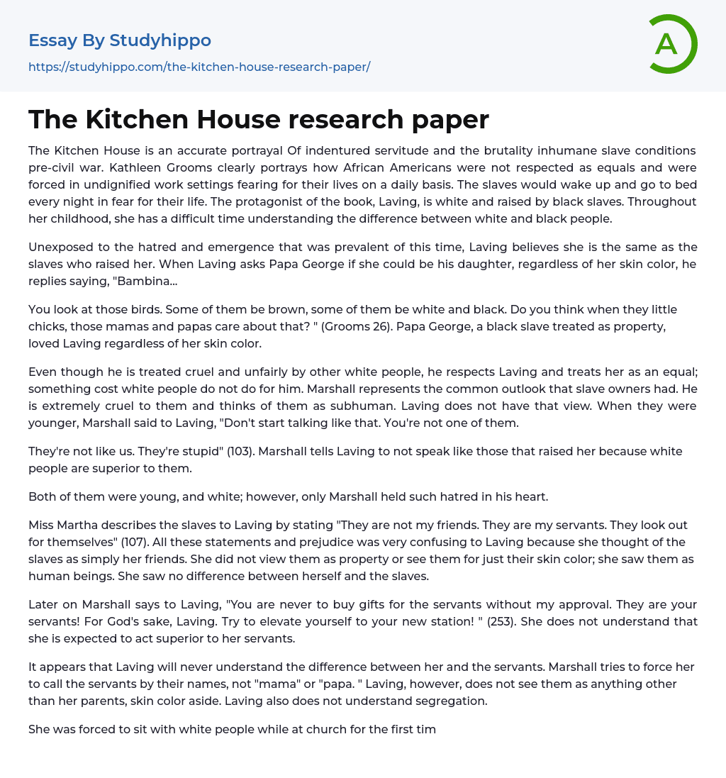 The Kitchen House research paper Essay Example