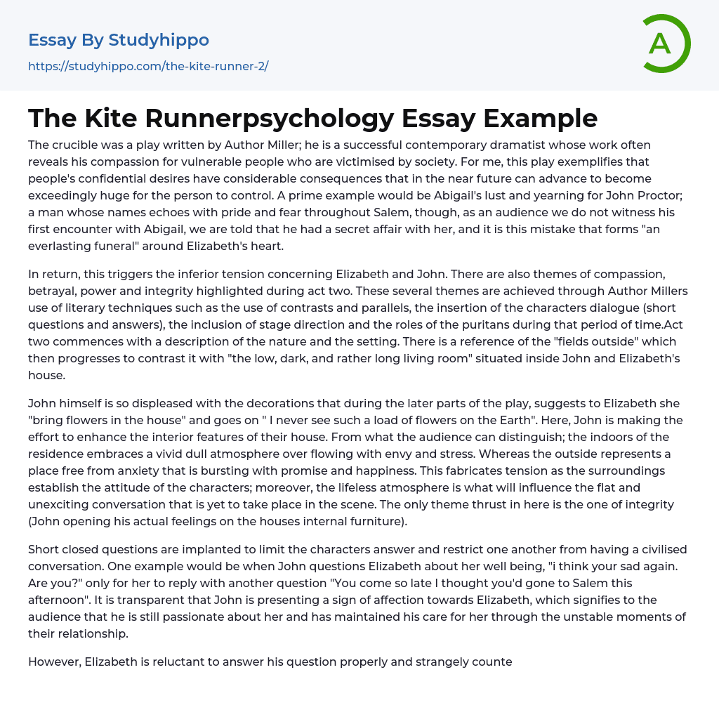 The Kite Runnerpsychology Essay Example