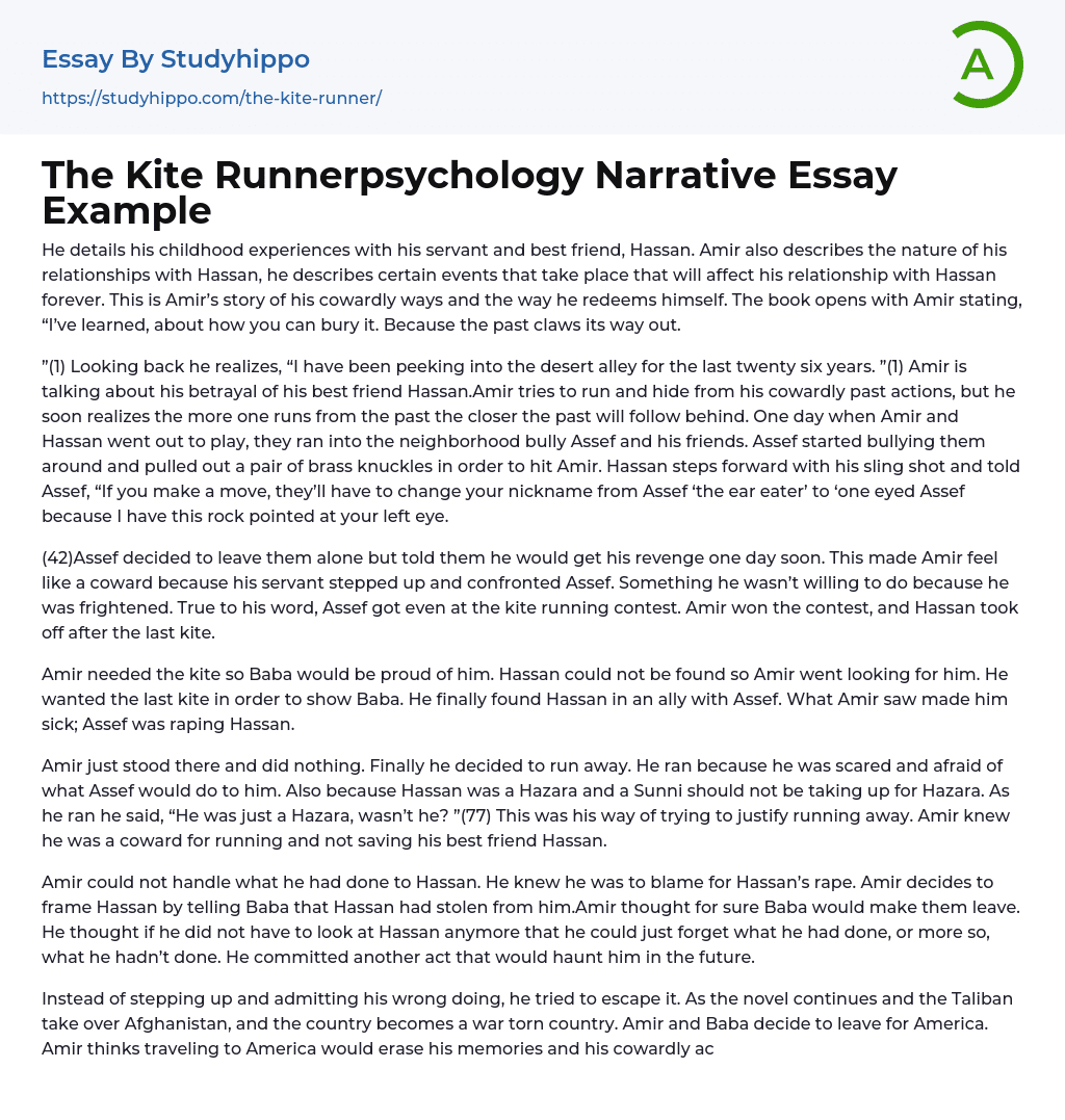 The Kite Runnerpsychology Narrative Essay Example