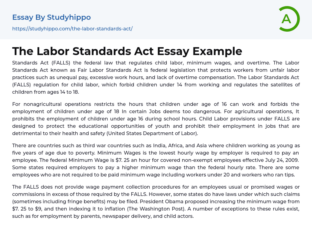 The Labor Standards Act Essay Example