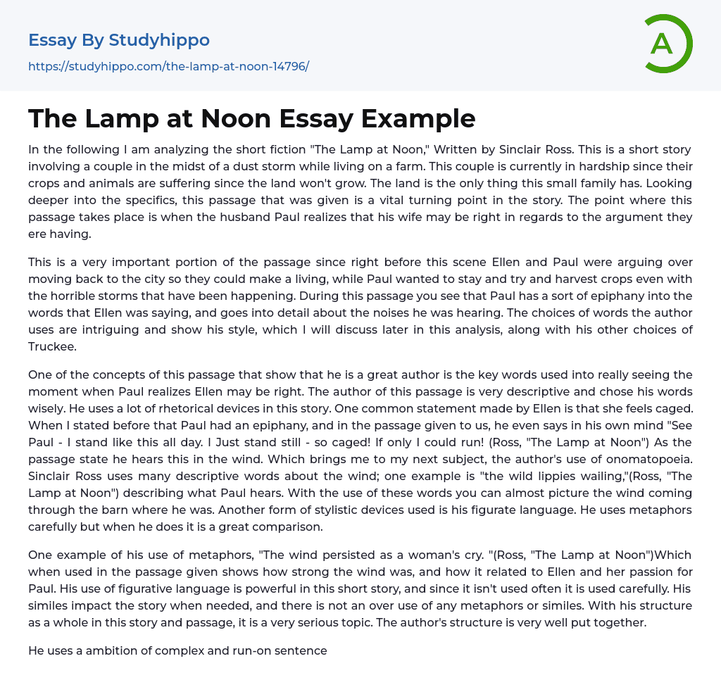 The Lamp at Noon Essay Example