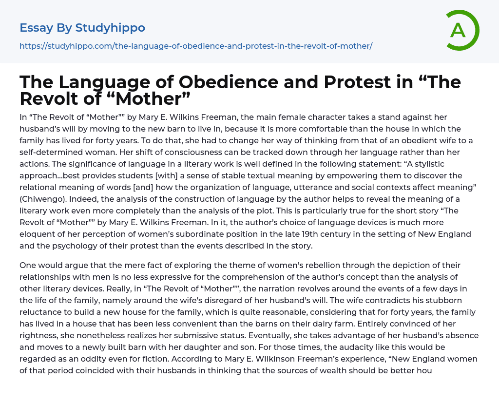 The Language of Obedience and Protest in “The Revolt of “Mother” Essay Example
