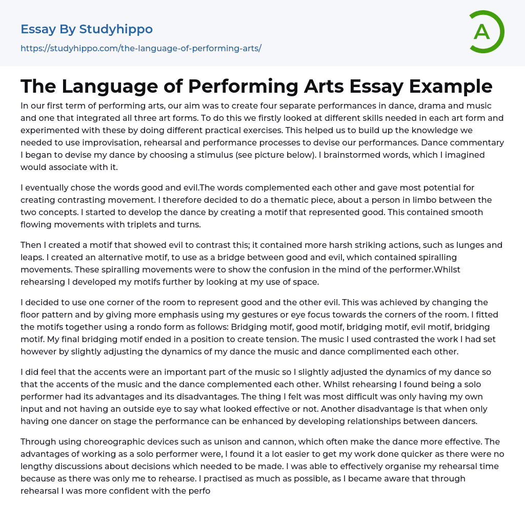 The Language of Performing Arts Essay Example