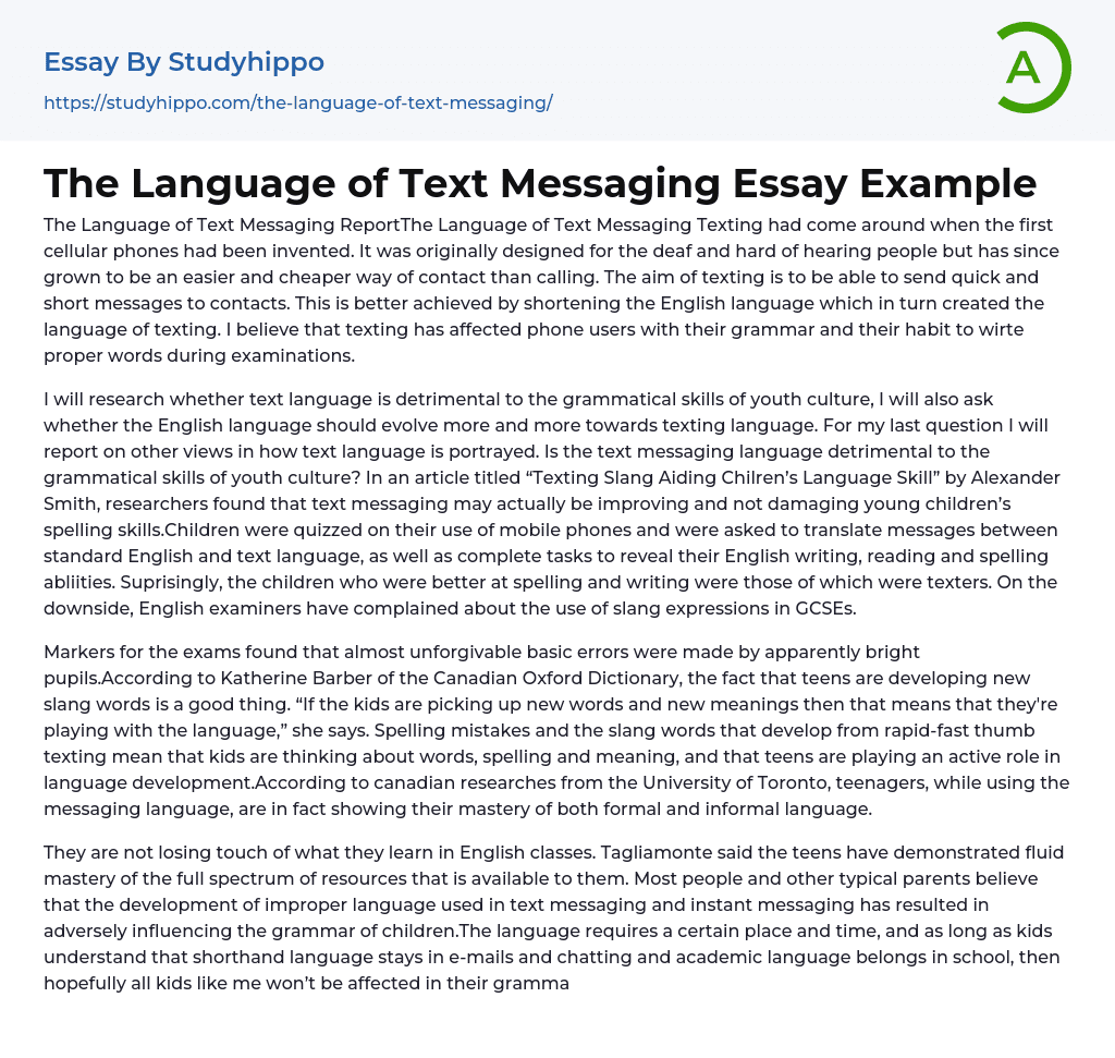 The Language of Text Messaging Essay Example