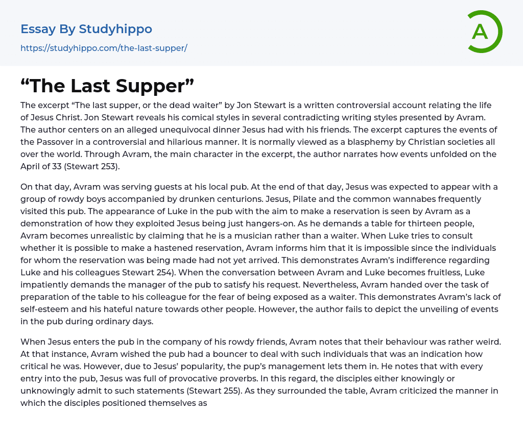 “The Last Supper” Essay Example