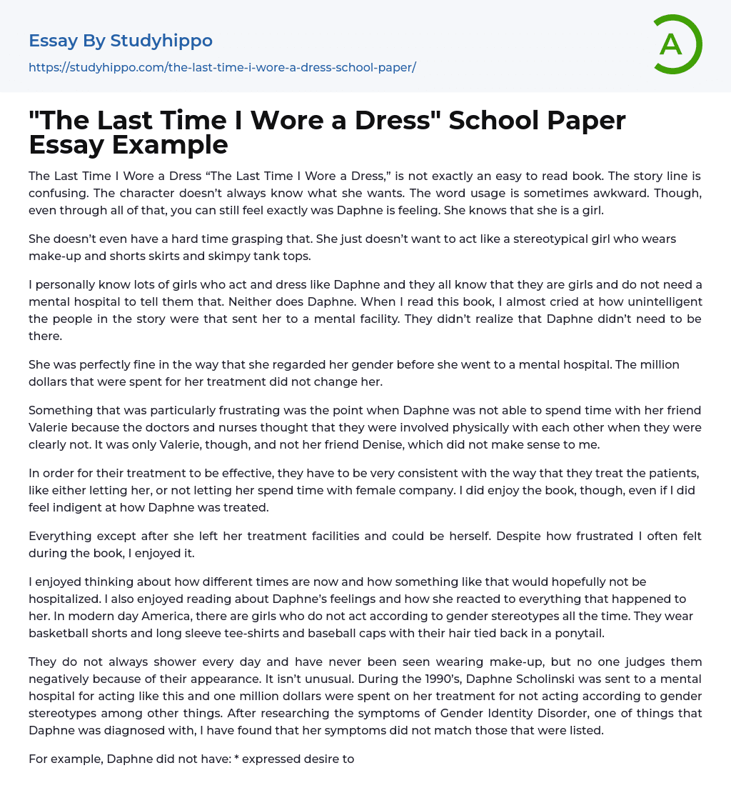 “The Last Time I Wore a Dress” School Paper Essay Example