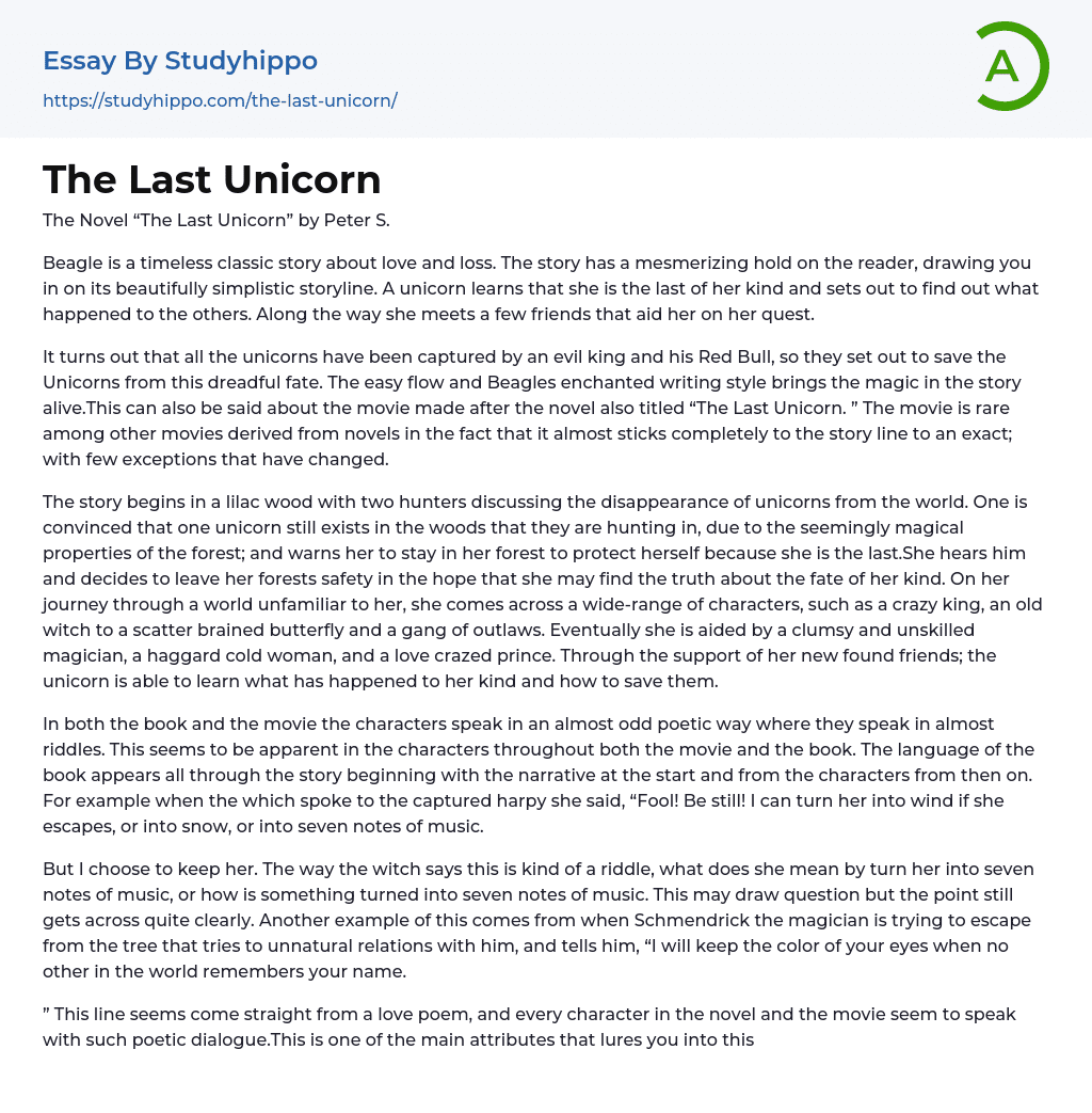 The Last Unicorn Essay Example