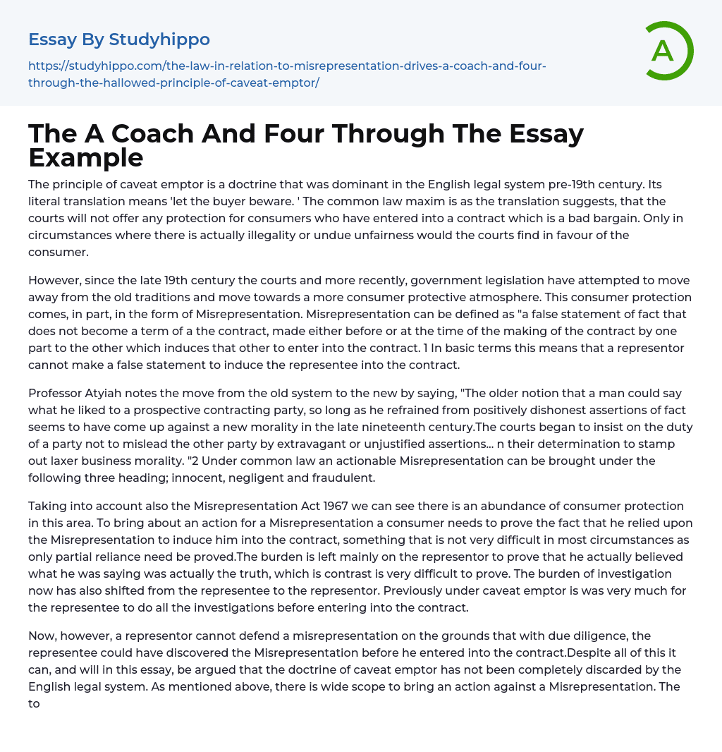 The A Coach And Four Through The Essay Example