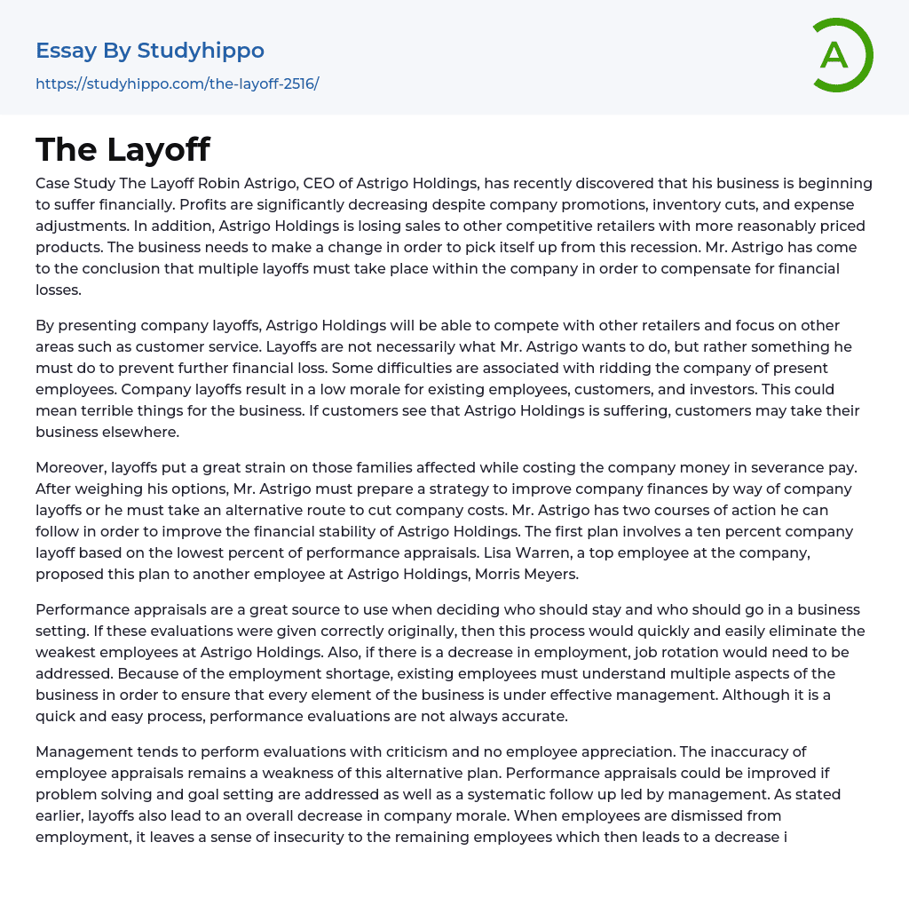 The Layoff Essay Example