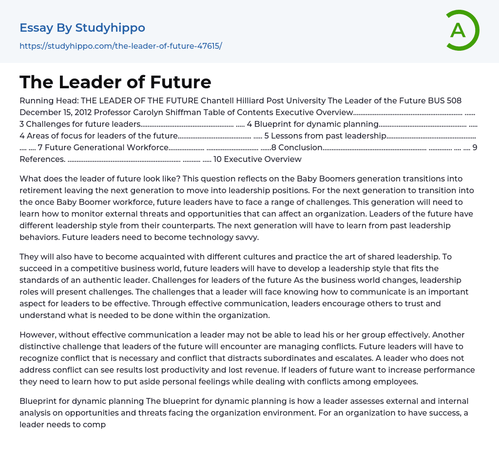 The Leader of the Future Essay Example