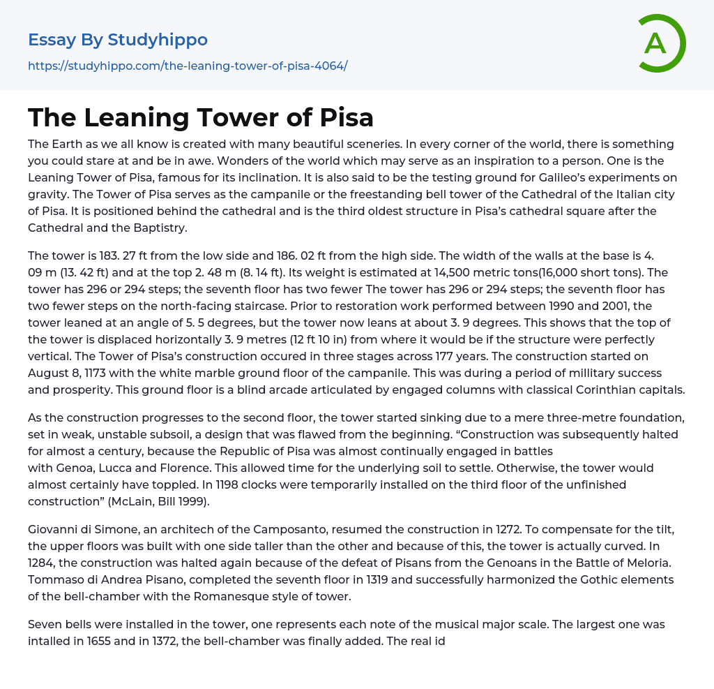 The Leaning Tower of Pisa Essay Example