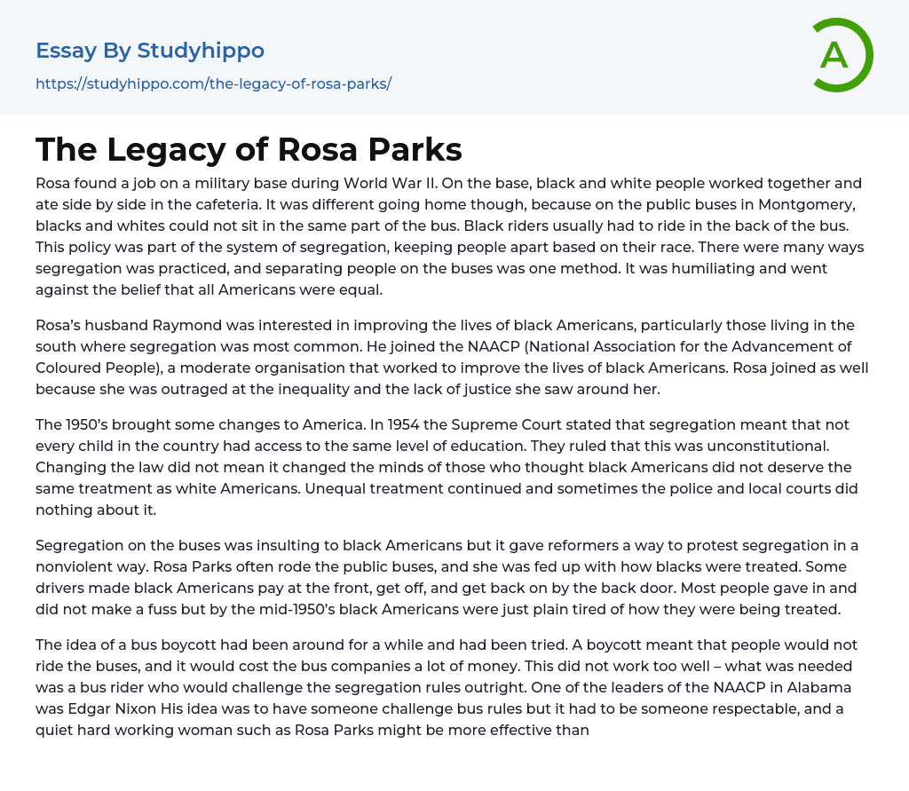 The Legacy of Rosa Parks Essay Example