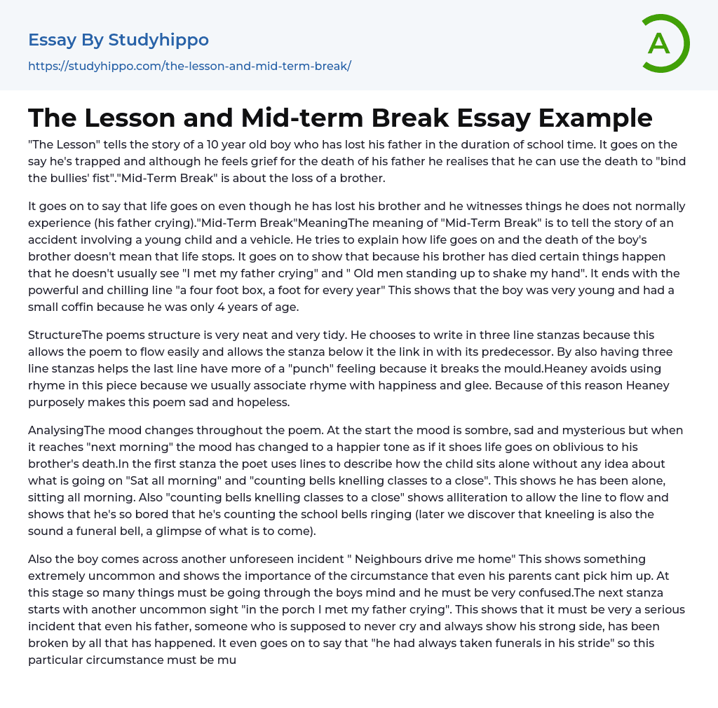 The Lesson and Mid-term Break Essay Example
