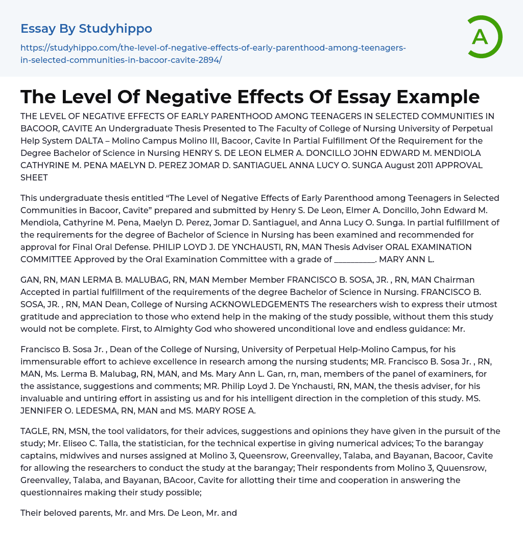 The Level Of Negative Effects Of Essay Example