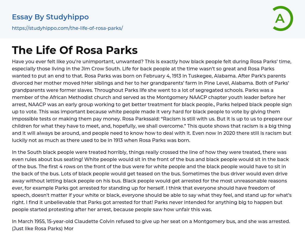 5 paragraph essay about rosa parks