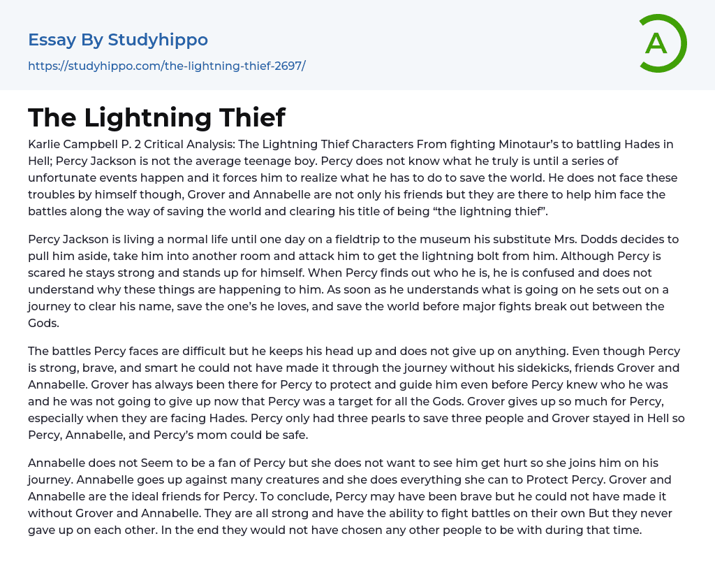 Critical Analysis: The Lightning Thief Characters Essay Example
