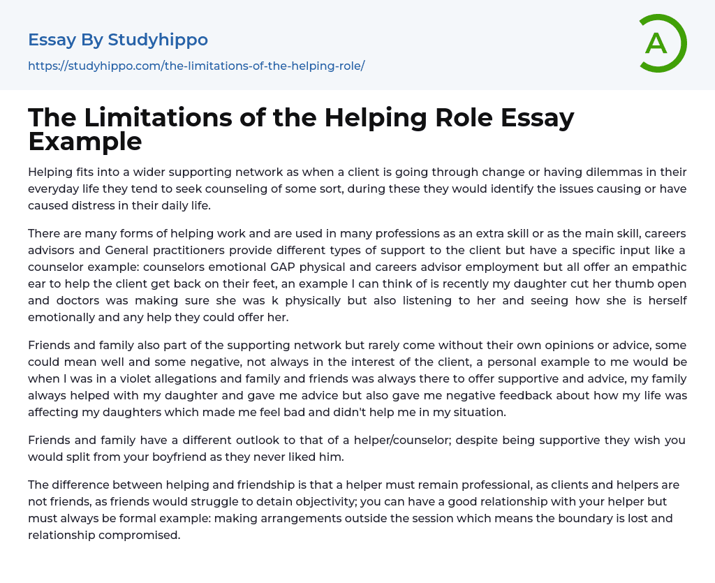 The Limitations of the Helping Role Essay Example