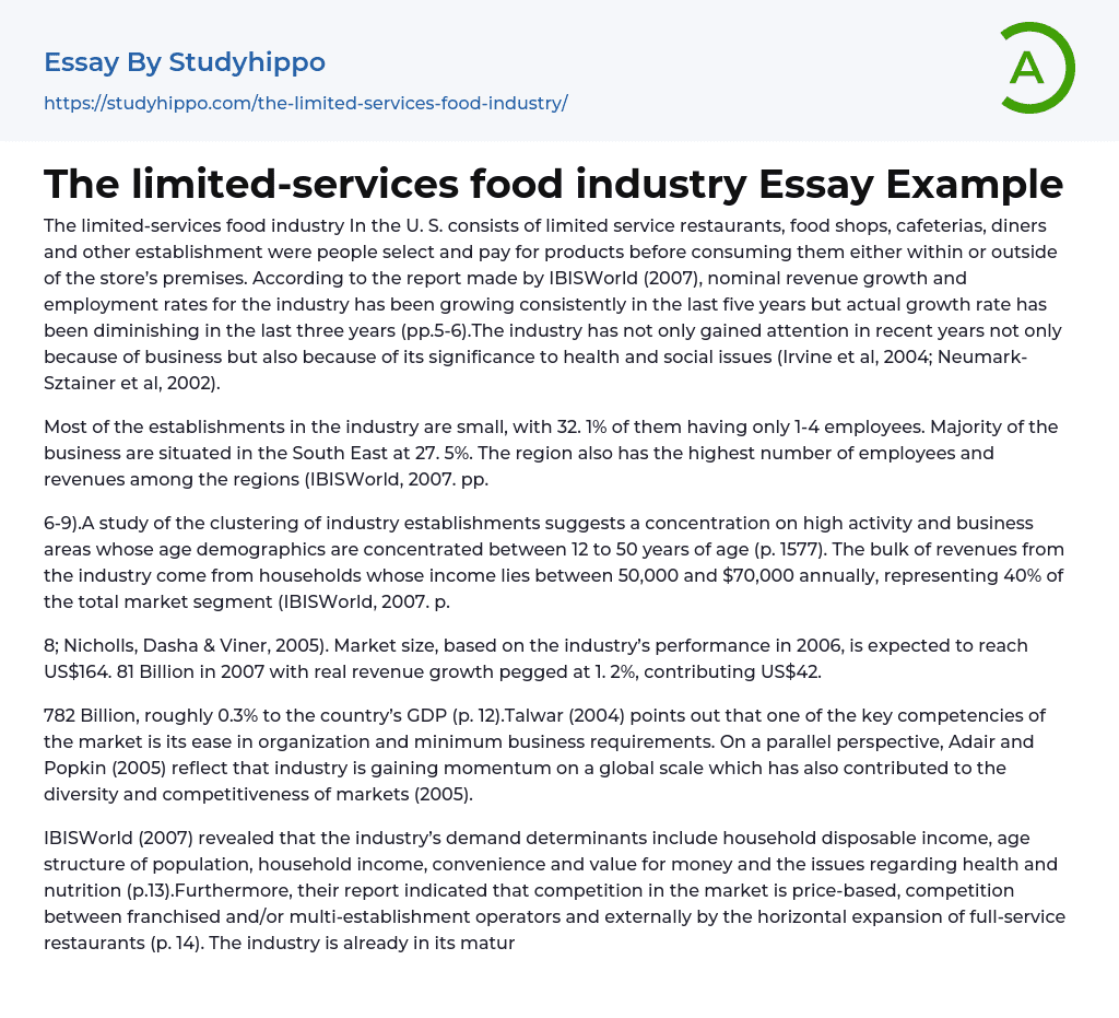The limited-services food industry Essay Example