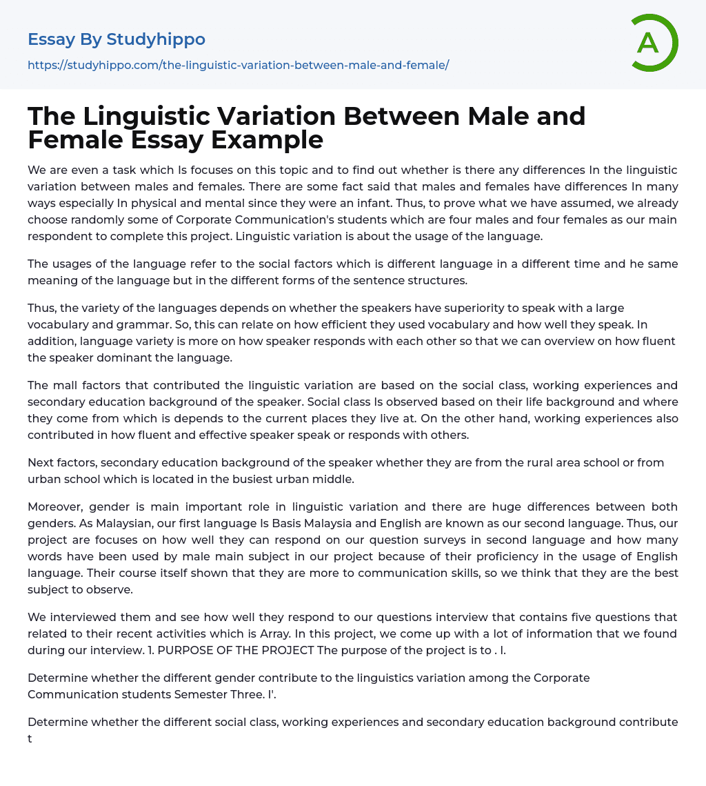 The Linguistic Variation Between Male and Female Essay Example