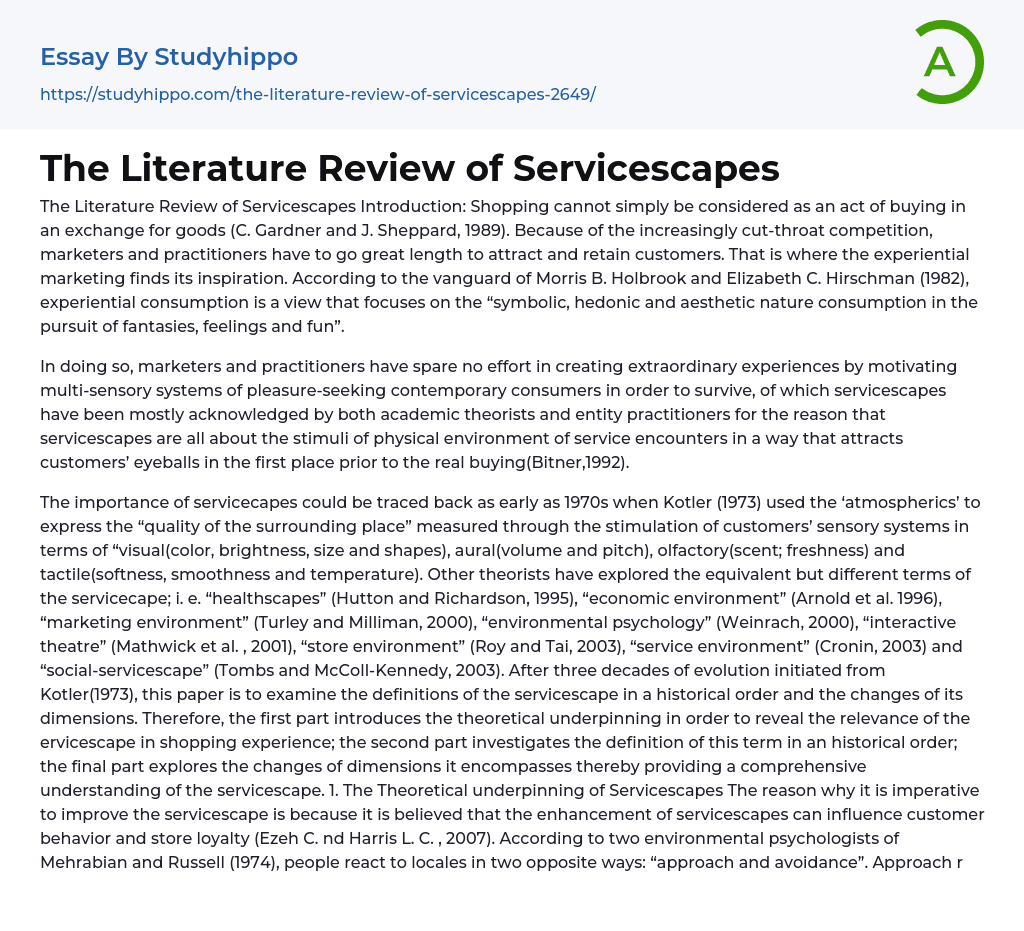 The Literature Review of Servicescapes Essay Example