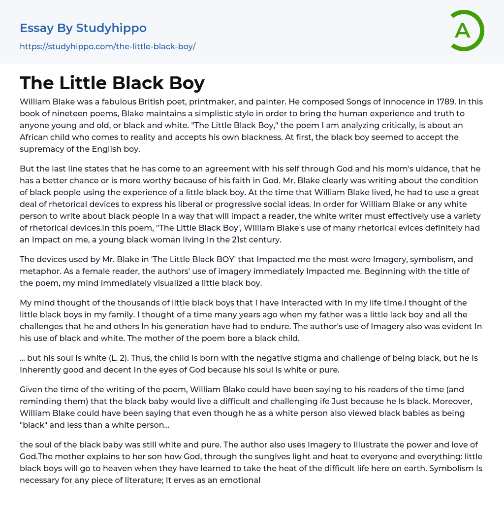 The Little Black Boy Essay Example