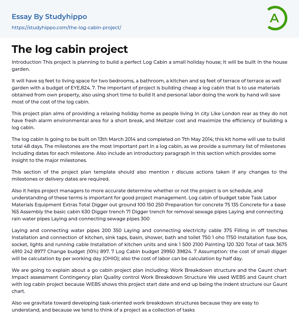 The log cabin project Essay Example