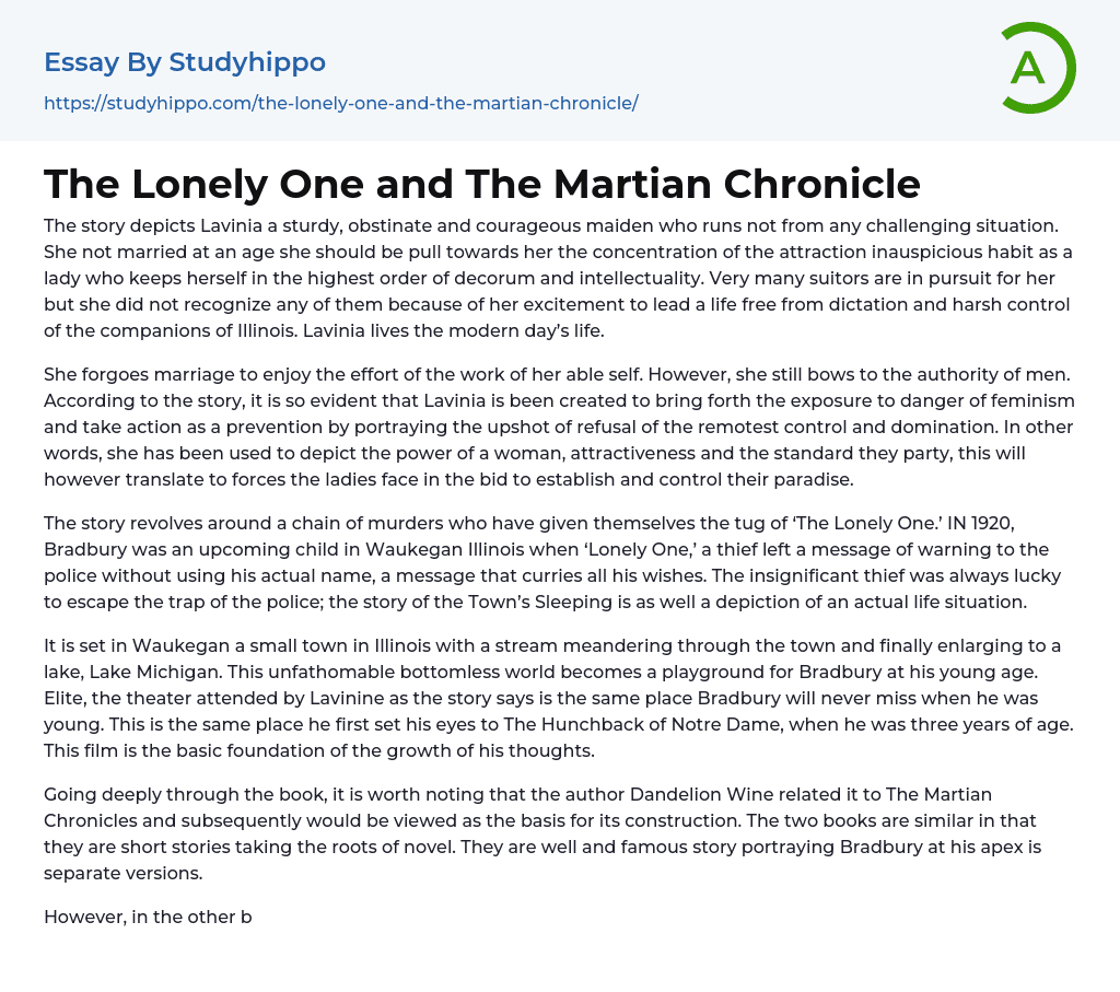 The Lonely One and The Martian Chronicle Essay Example