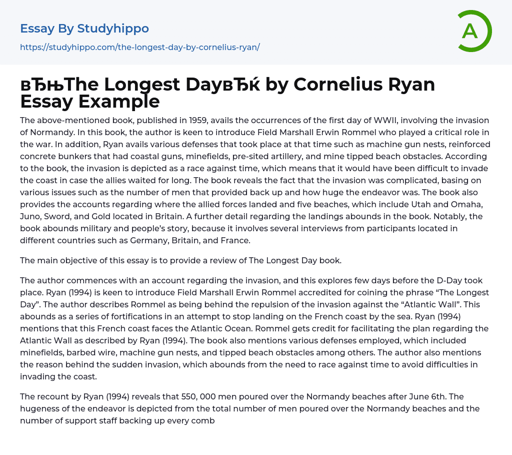 “The Longest Day” by Cornelius Ryan Essay Example