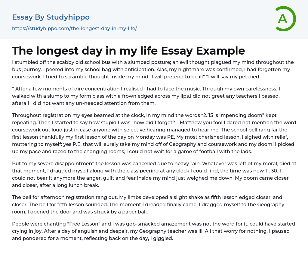 The longest day in my life Essay Example